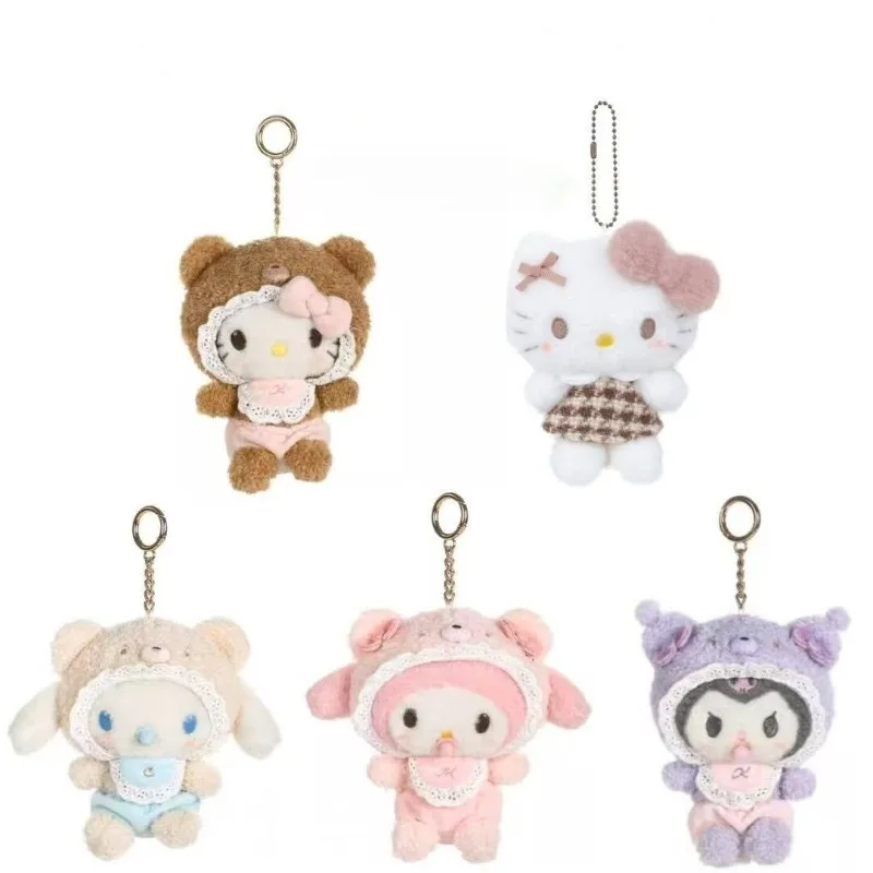 Sanrio süße Mokka Plaid Cartoon Cinnamoroll Melody Hello Kitty Kuromi Plüsch Puppe Anhänger Winter Check Kitty Spielzeug Schlüsselanhänger Geschenk