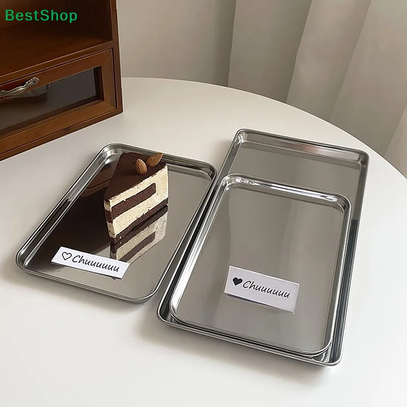  Elegantes Spiegelpoliertes Tablett – Rechteckige Edelstahlschale für Moderne Tischdekoration & Servieren Image