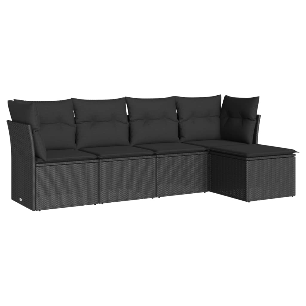 vidaXL 5-tlg. Garten-Sofagarnitur mit Kissen Schwarz Poly Rattan Image
