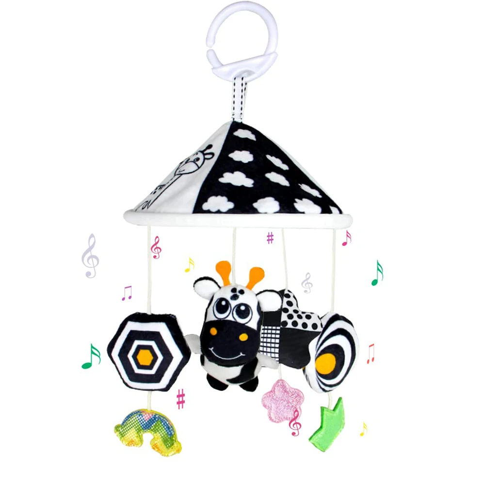 Schwarz-weißes, kontrastierendes Babyspielzeug, Autositz-Spielzeug für Neugeborene, hängendes Kinderwagenspielzeug für 0–12 Monate, Rasselspielzeug für Kleinkinder Image