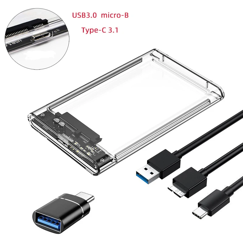 USB 3.0/Typ C Externes Festplattengehäuse für 2,5 Zoll SATA HDD und SSD Transparentes Festplattengehäuse Werkzeuglose Unterstützung UASP Image