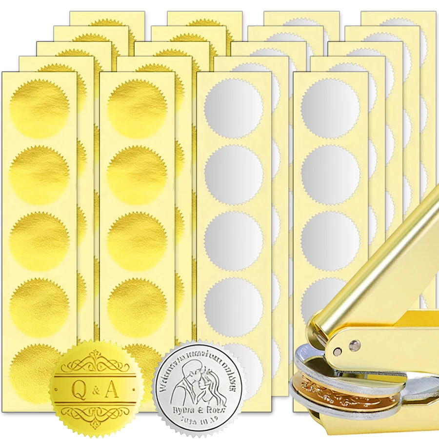 20 Blatt 45 mm runde, geprägte Siegelaufkleber mit gewelltem Rand, DIY-Zertifikatsiegel für Hochzeitseinladungen, Dokumente und Umschläge Image