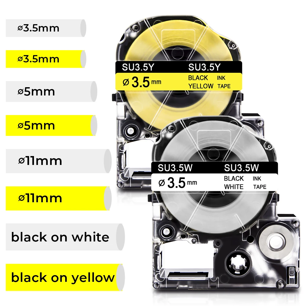 3,5/5/11 mm kompatibler Epson-Schrumpfschlauch SU3W SU5S SU11S SU3Y SU5Y SU11Y für Epson Labelworks LW-600P LW-400 LW900 Etikettierer Image