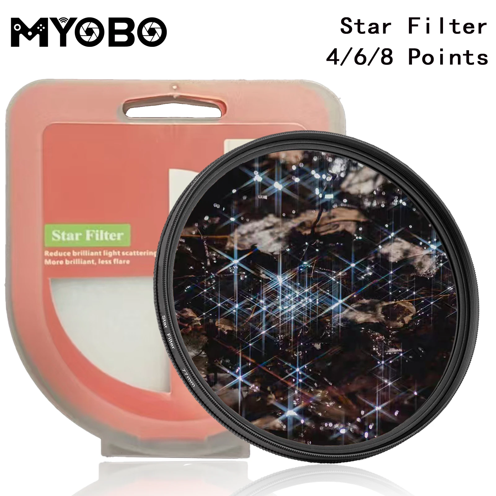 MYOBO Star Filter 4/6/8 Punkte Starburst Filter – 37 40,5 43 46 49 52 55 58 62 67 72 77 82 mm für DSLR-Kamera-Objektivfilter Image