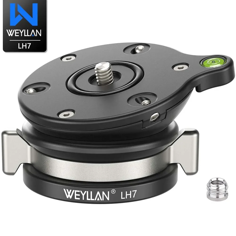 WEYLLAN LH7 Stativ-Nivellierbasis, Stativkopf, Kamera-Nivellierer, Stativständer, Kamera-Nivellierkopf mit 3/8 Zoll 1/4 Zoll Schraubenbelastung, 10 kg Image