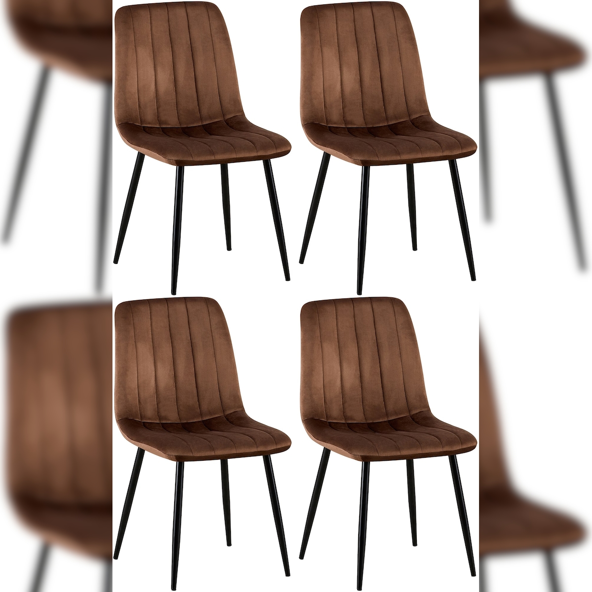 Proregal CHEFGASTRO 4er-Set Esszimmerstuhl SAN ANTONIO Samt HxBxT 88x45x53cm Braun Küchenstuhl Image
