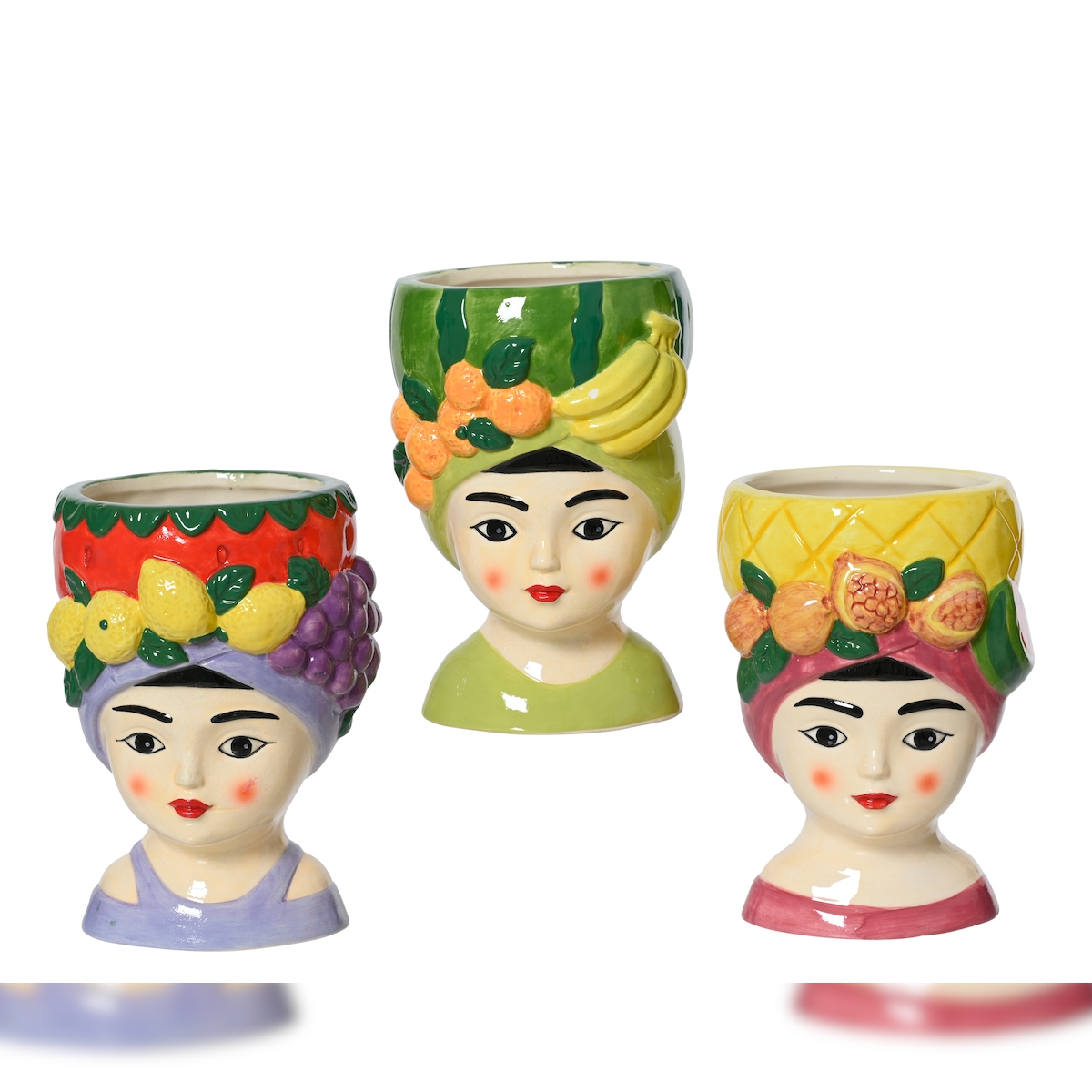 Decoris 1 Blumentopf Frau mit Fruchthut 9,5x13,5cm Keramik Übertopf Dekotopf Blumenübertopf Frauenkopf mit Früchten Pflanztopf Pflanzentopf Pflanzgefäß Image