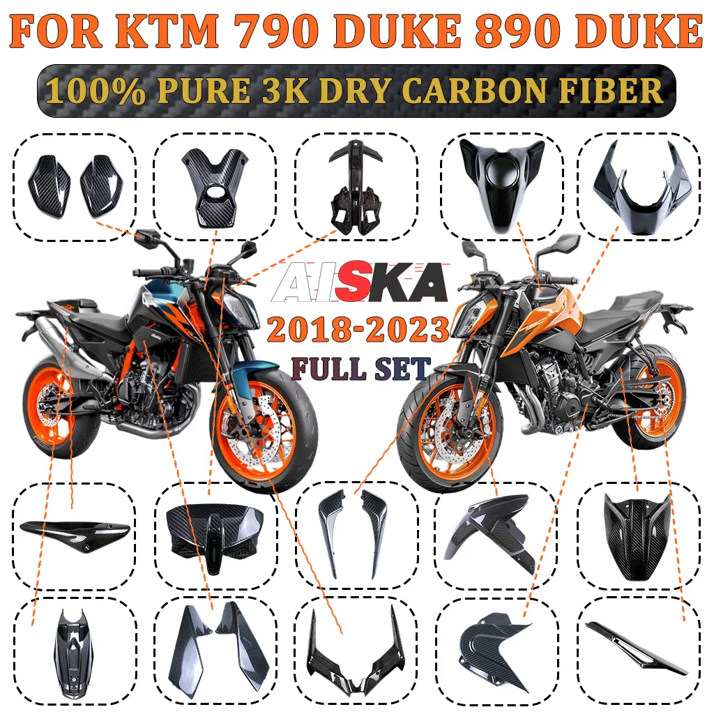 Für KTM 790 Duke 890 Duke 2018-2023 100% Carbon Fiber Motorrad Kotflügel Tank Auspuff Front Verkleidung Abdeckung Panels Zubehör Image