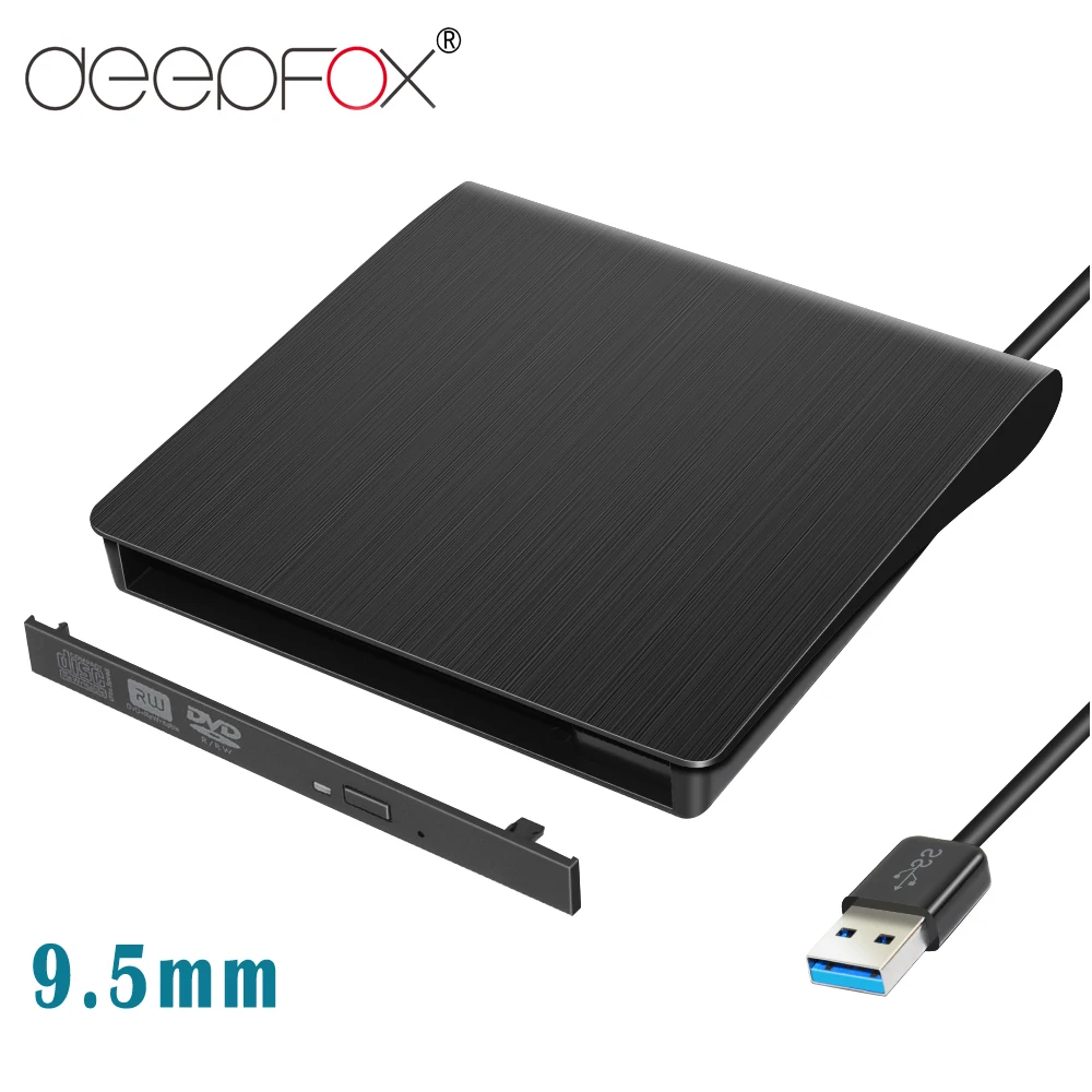 DeepFox 9,5 mm USB 3.0 SATA-Gehäuse für optisches Laufwerk, externes mobiles Gehäuse, DVD/CD-ROM-Gehäuse für Laptop ohne optisches Laufwerk Image