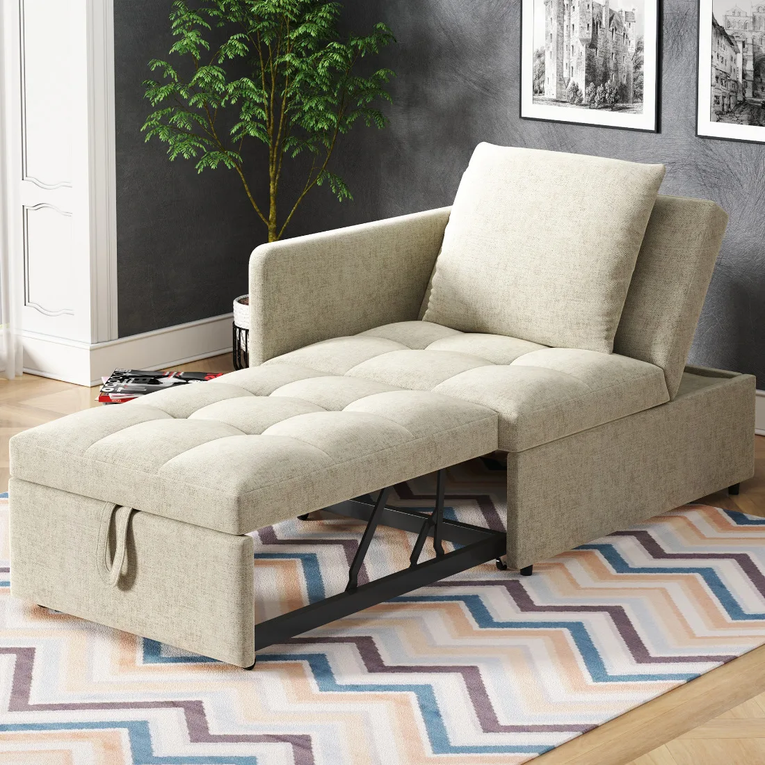 Polsterbett, 3-in-1-Schlafsofa, multifunktionales Schlafsofa, Sofa aus Leinenstoff mit verstellbarer Rückenlehne, Tagesbett für kleine Räume