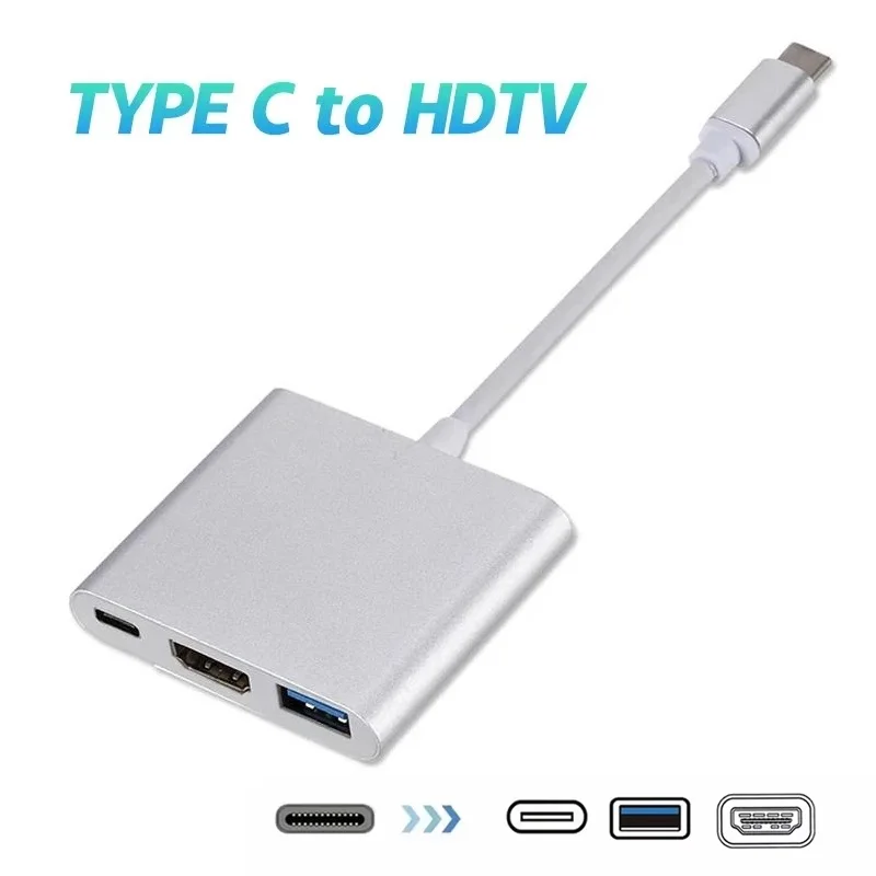 USB-C zu HDMI 3-in-1-Kabelkonverter für Samsung Huawei Xiaomi USB 3.1 Typ C zu HDMI 4K Typ C zu USB-Konverter-Adapterkabel Image