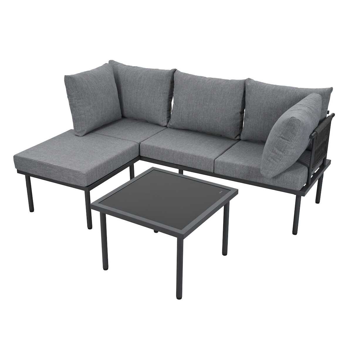 Merax Gartenmöbel-Set für 4 Personen, Gartenmöbel Sitzgruppe 3-tlg, inkl. Kissen, mit Seilgeflecht, Grau Image