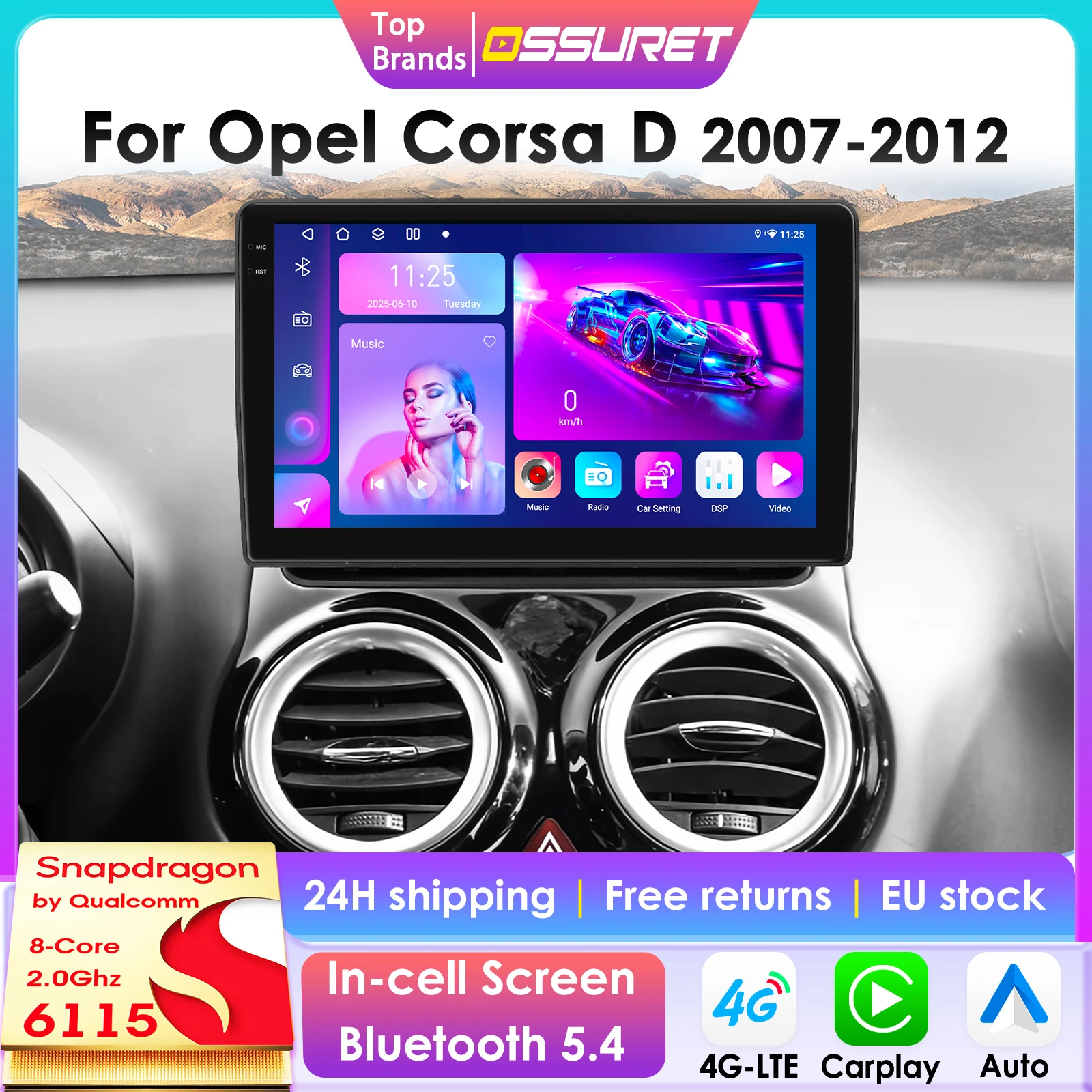 360-Grad-Kamera 2Din Android 14 Autoradio für Opel Corsa D 2007-2012 Auto-Multimedia-Player CarPlay Android Auto Stereo 6115 Image