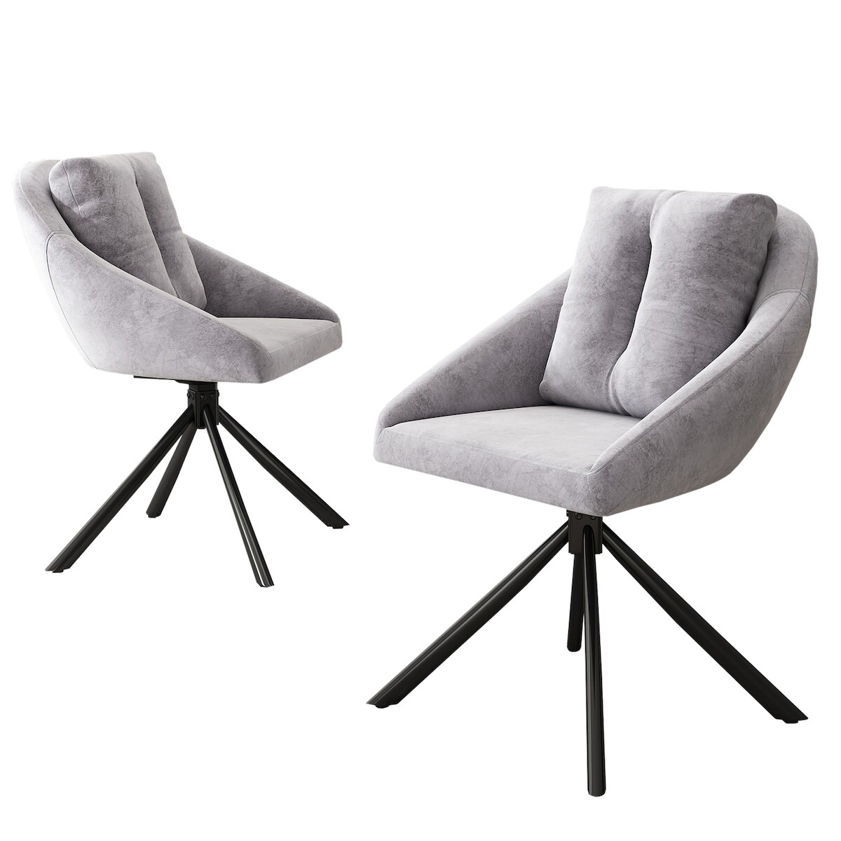 MODFU Drehstuhl Esszimmerstuhl Samt Grau 2er Set 79x59x65 cm mit Rollen ergonomisch und atmungsaktiv, Metallgestell stabil, modern für Wohn und Büro Image