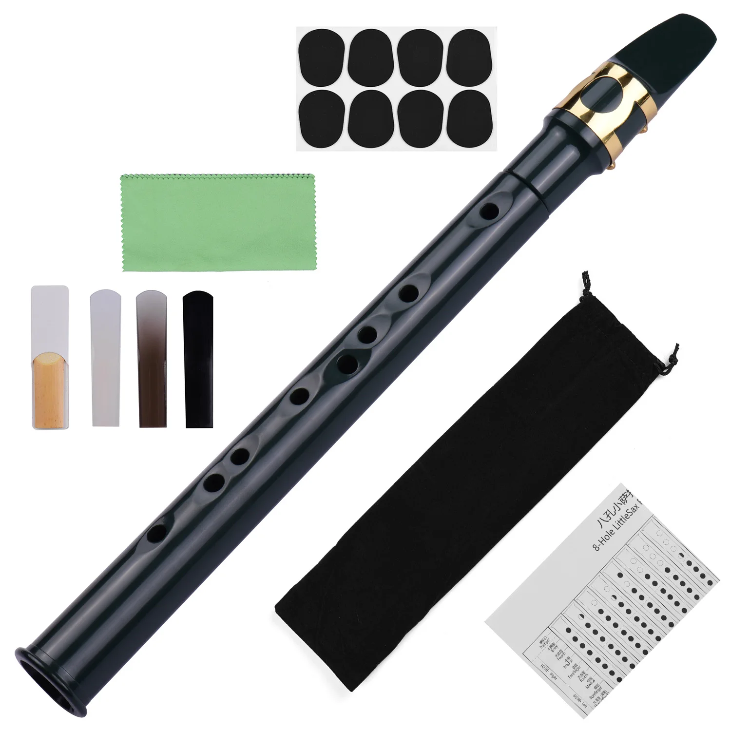 8-Loch Mini Pocket Saxophon ABS mit Alt Mundstück Ligatur Blätter Dental Pads Finger Diagramm Reinigungstuch Tragetasche Image
