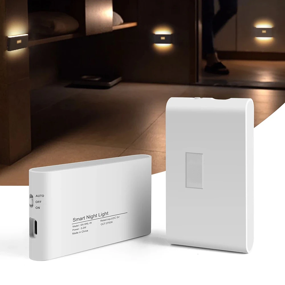 Intelligentes LED-Nachtlicht mit Bewegungsmelder, quadratische Linse, Augenschutz, Nachttischlampe, für Kleiderschrank, Wohnzimmer, Schlafzimmer, Treppe, Camping