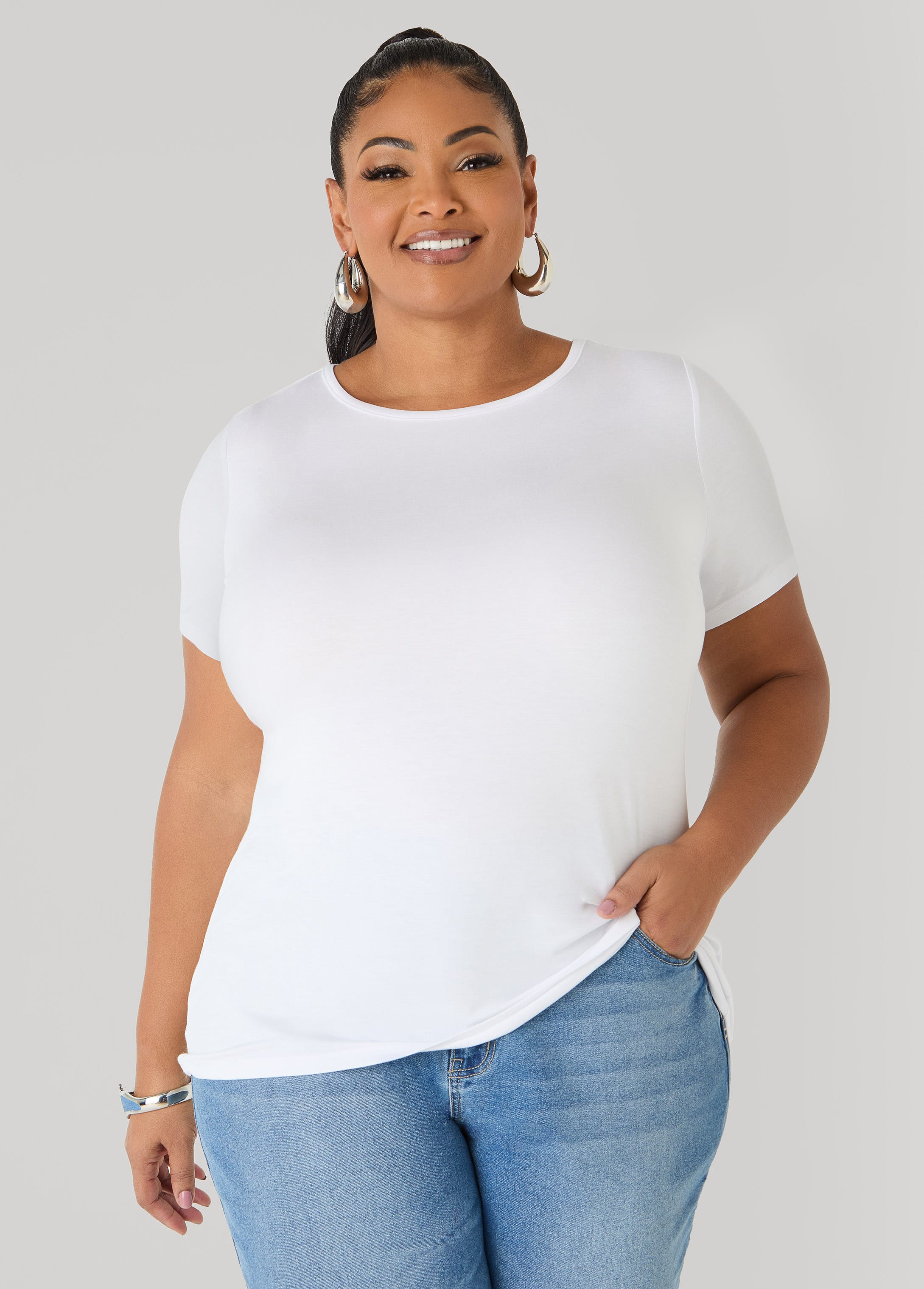 Plus Size Basic Crewneck Jersey Tee