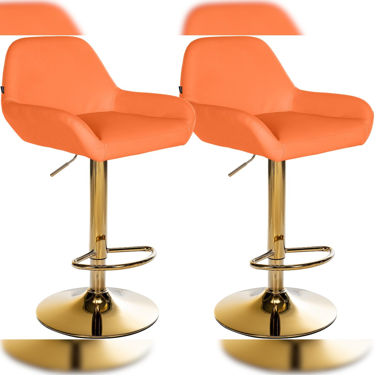 DELUKE 2er Set Barhocker BIKEL - Kunstleder Orange 51x52x89 cm Gold | Barstuhl Höhenverstellbar Mit Lehne Drehbar Tresenhocker Tresenstuhl Kneipenhocker Image