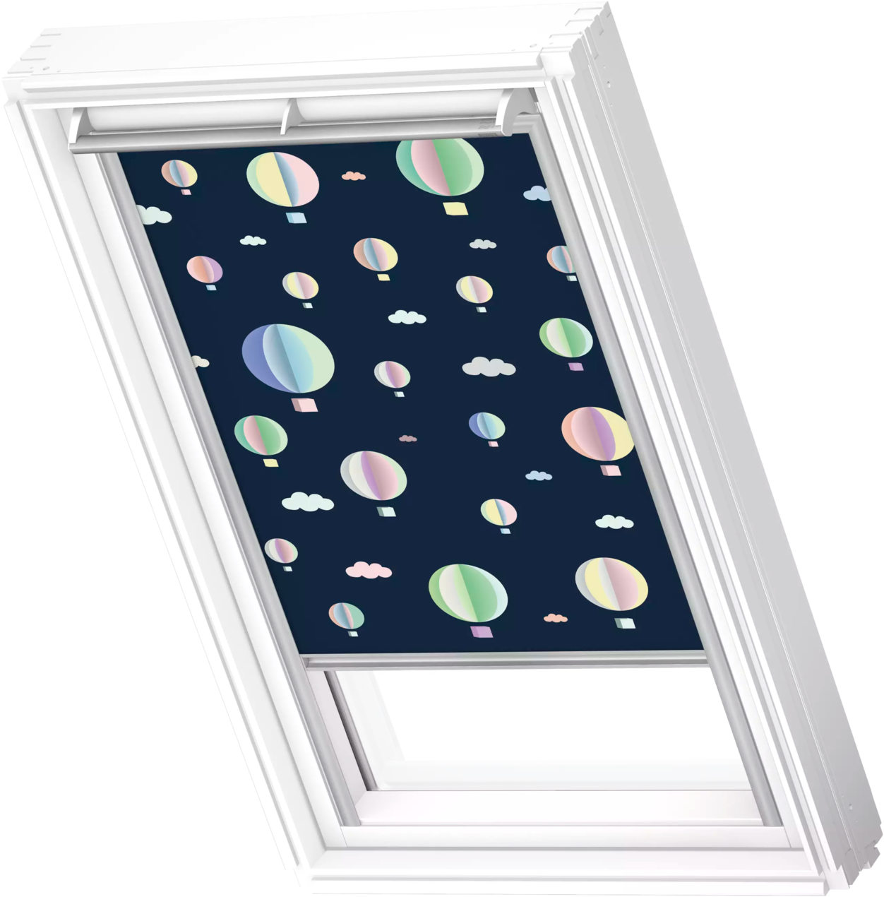 Verdunklungsrollo VELUX "DKL 4666S", kids heißluftballon, alufarben, U08, stufenlos positionierbar, Polyester, Rollos, Verdunklungsrollo, alufarbene Führungsschienen & Griffleiste Image