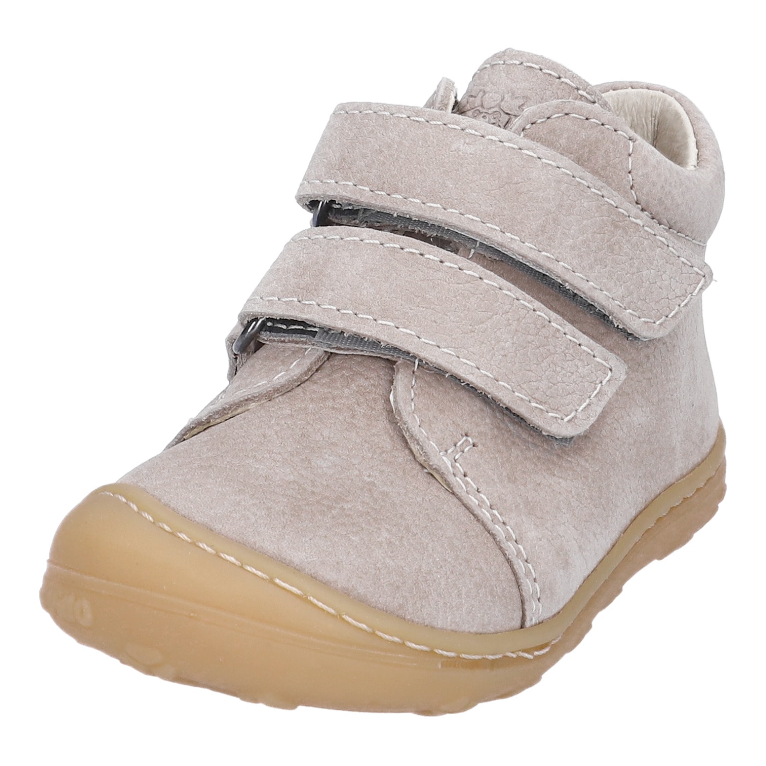 Lauflernschuh PEPINO BY RICOSTA "CHRISY W WMS: Weit", Baby, Gr. 21, kies, Leder, Schuhe Lauflernschuh, Klettschuh, herausnehmb. Innensohle, Größenschablone zum Download