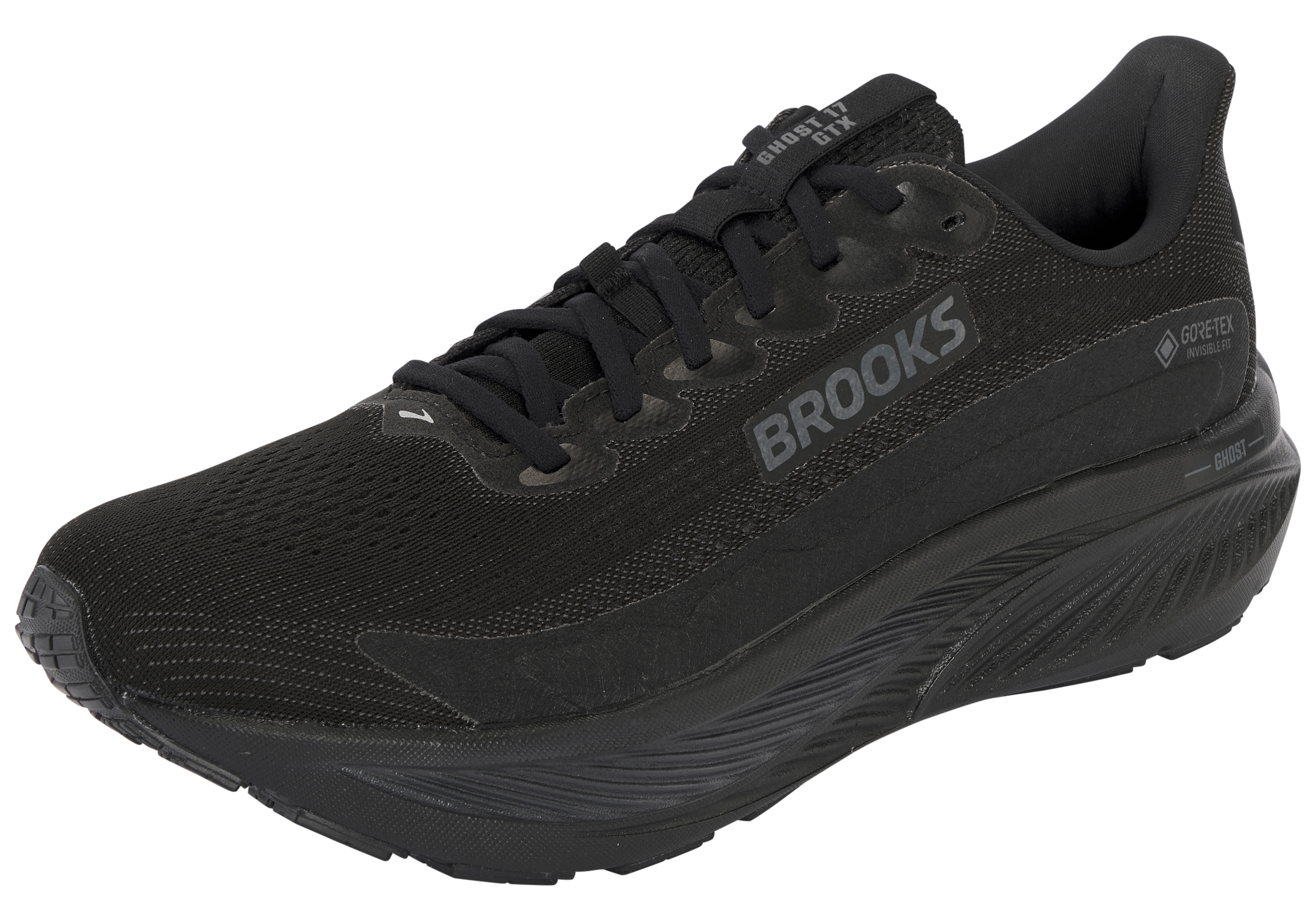 Laufschuh BROOKS "BROOKS GHOST 17 GTX", Herren, Gr. 49,5, schwarz, schwarz, ebony, Textil, Schuhe Laufschuh, wasserdicht