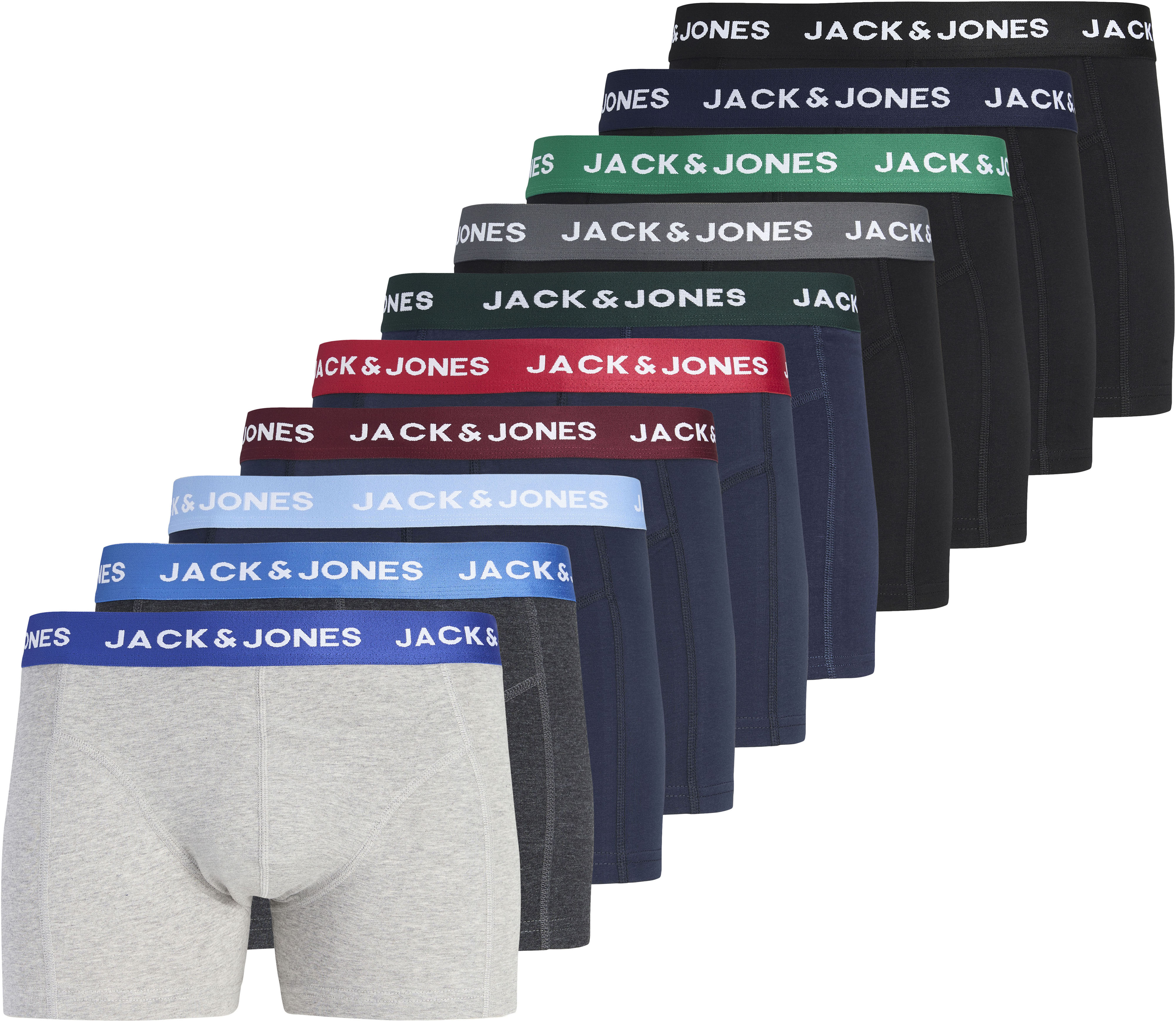 Trunk JACK & JONES "JACSOLID 10er-Pack, bequem, elastisch, ideal für jeden Tag", Herren, Gr. XL, 10 Stk., schwarz pack:schwarz, navy blazer, navy blazer, dgm, lgm, navy blazer, navy blazer, schwarz, schwarz, Jersey, Obermaterial: 95% Baumwolle, 5%...