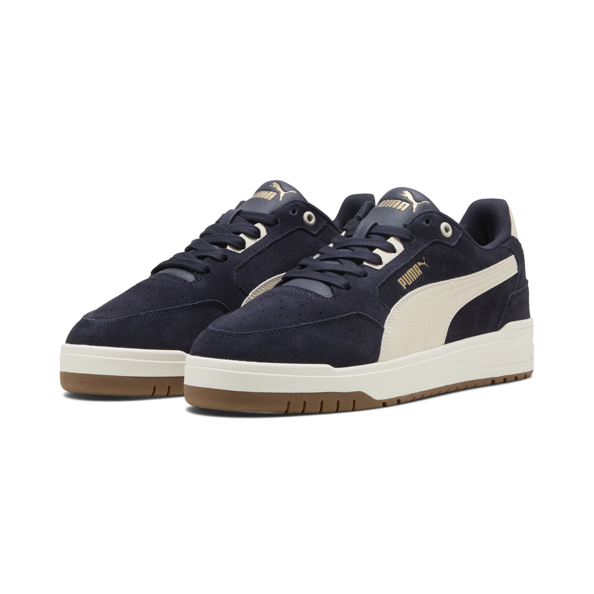 Sneaker PUMA "Shuffle Downtown Sneakers Erwachsene", Herren, Gr. 42.5, new navy alpine snow blau weiß, Obermaterial: Textil, Synthetik, Kuhleder; Futter: Textil; Innensohle: Textil; Laufsohle: Gummi, Schuhe Sneaker