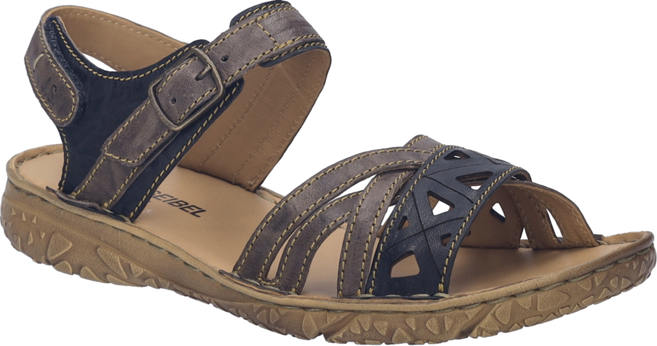 Sandale JOSEF SEIBEL "Ivy 08", Damen, Gr. 38, blau kombiniert, Leder, used, Schuhe Sandale, Klettschuh, Riemchensandale in Komfort-Schuhweite G (=weit)