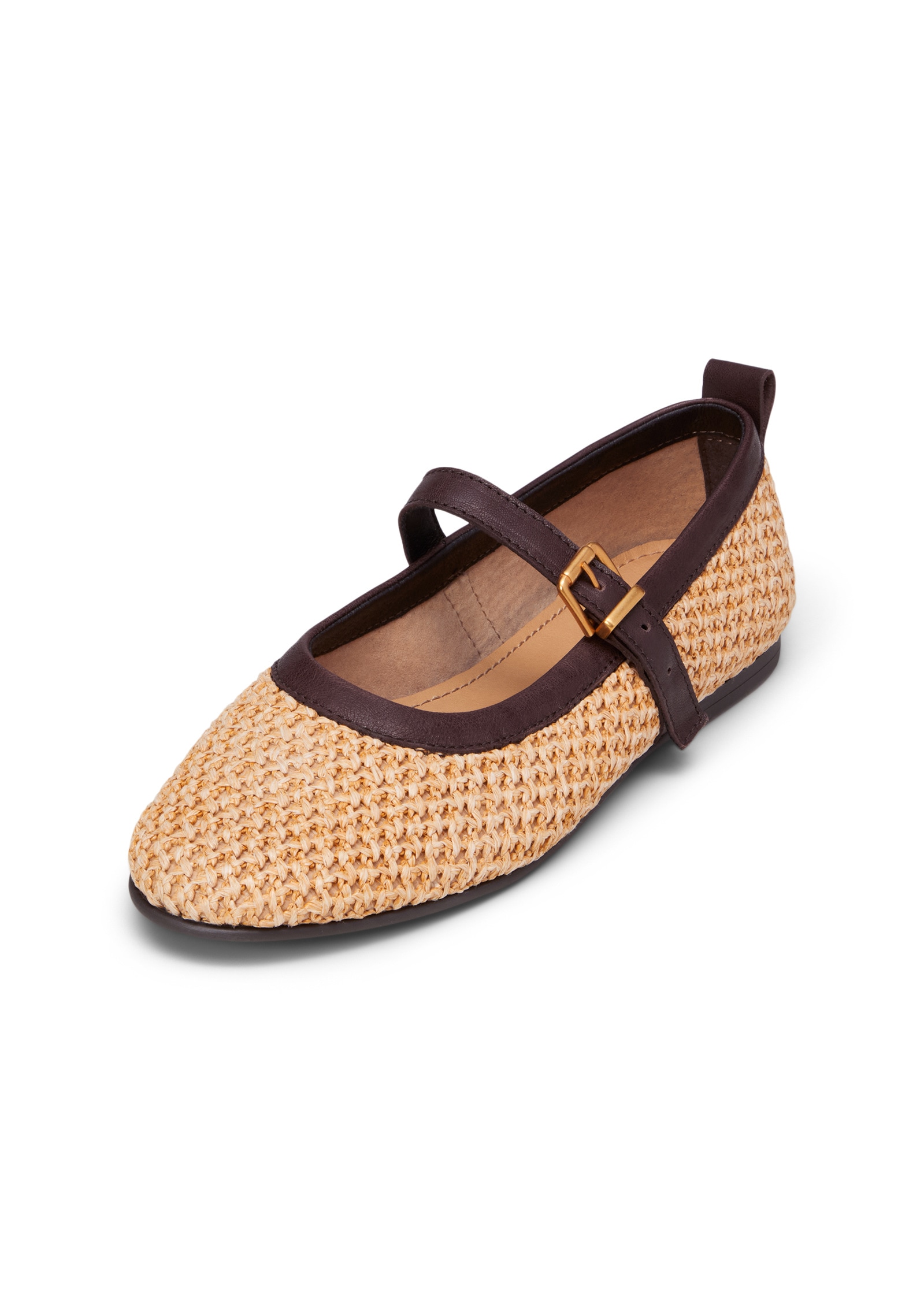 Ballerina MARC O'POLO "in Raffia-Bast-Optik mit Leder", Damen, Gr. 42, natural, Obermaterial: 55% Polypropylen, 45% Polyester, unifarben, Schuhe Ballerina