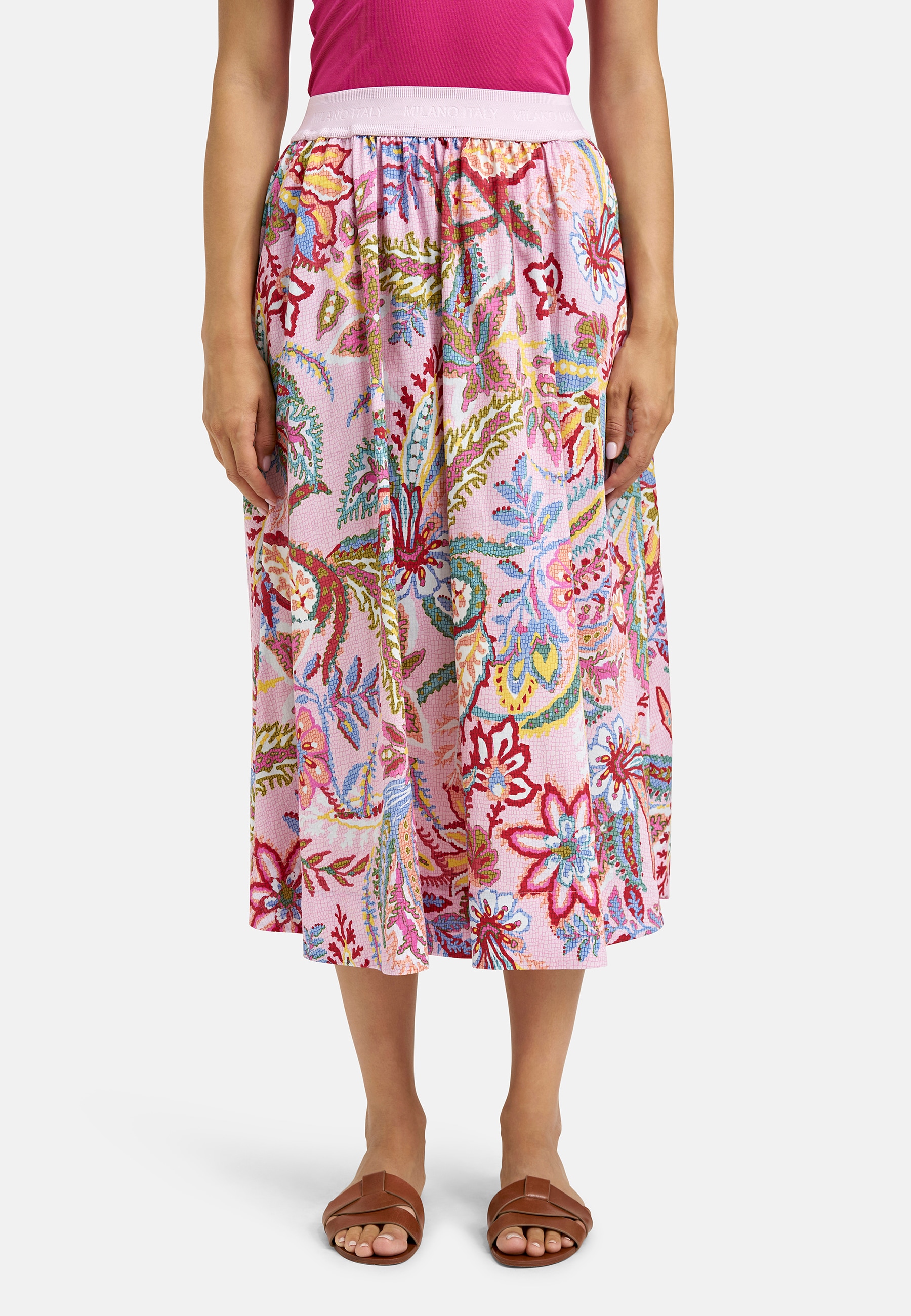 Sommerrock MILANO ITALY, Damen, Gr. 42, rosa, Web, Material: 100% Baumwolle, bedruckt, regular fit, Röcke, mit Taschen Image