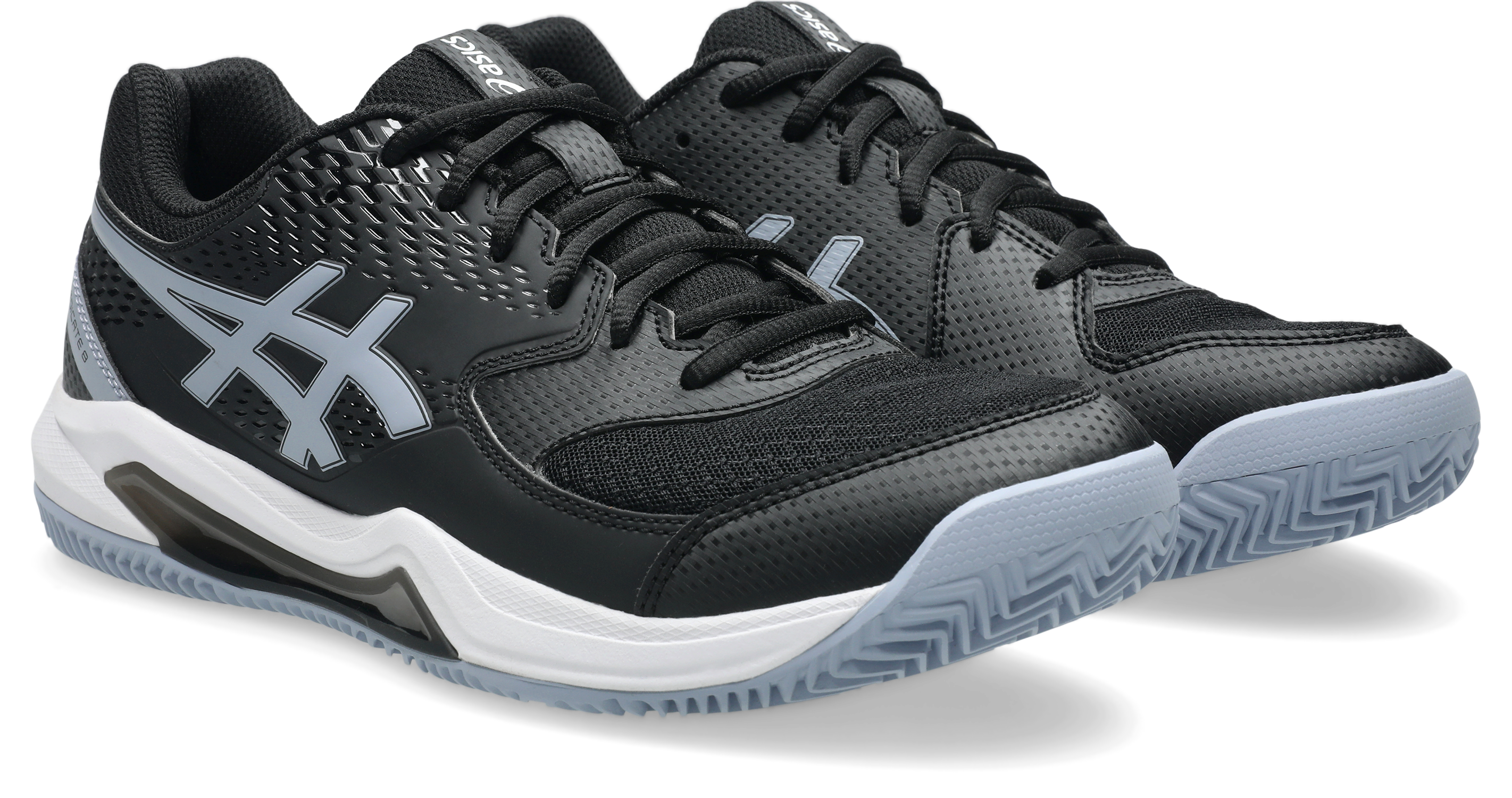 Tennisschuh ASICS "GEL-DEDICATE 8 CLAY", Herren, Gr. 46, schwarz, grau blau, Textil, Schuhe, Sandplatzschuhe für Ascheplätze