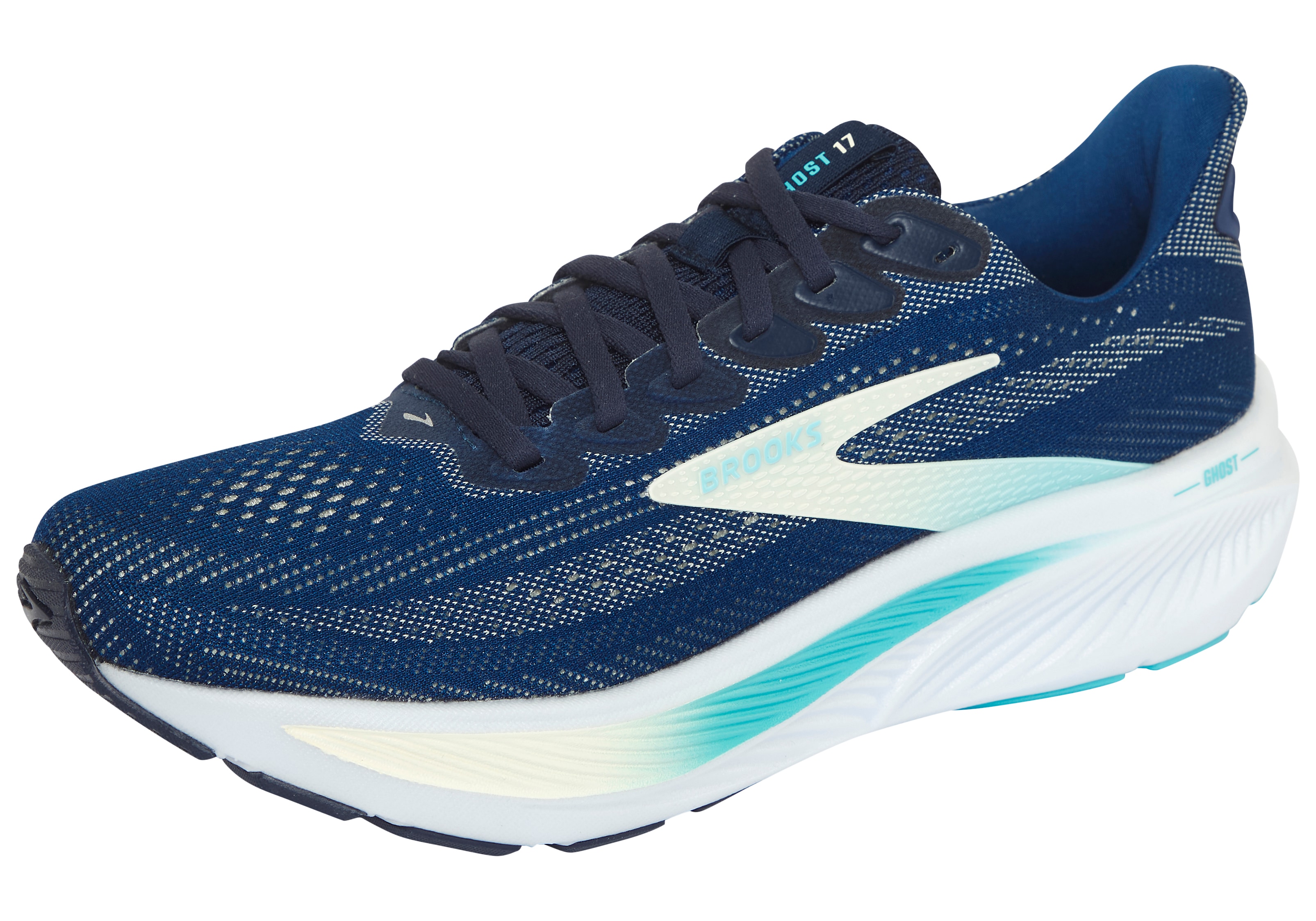 Laufschuh BROOKS "BROOKS GHOST 17", Damen, Gr. 42,5, navy, grün, turquoise, Textil, Schuhe Laufschuh