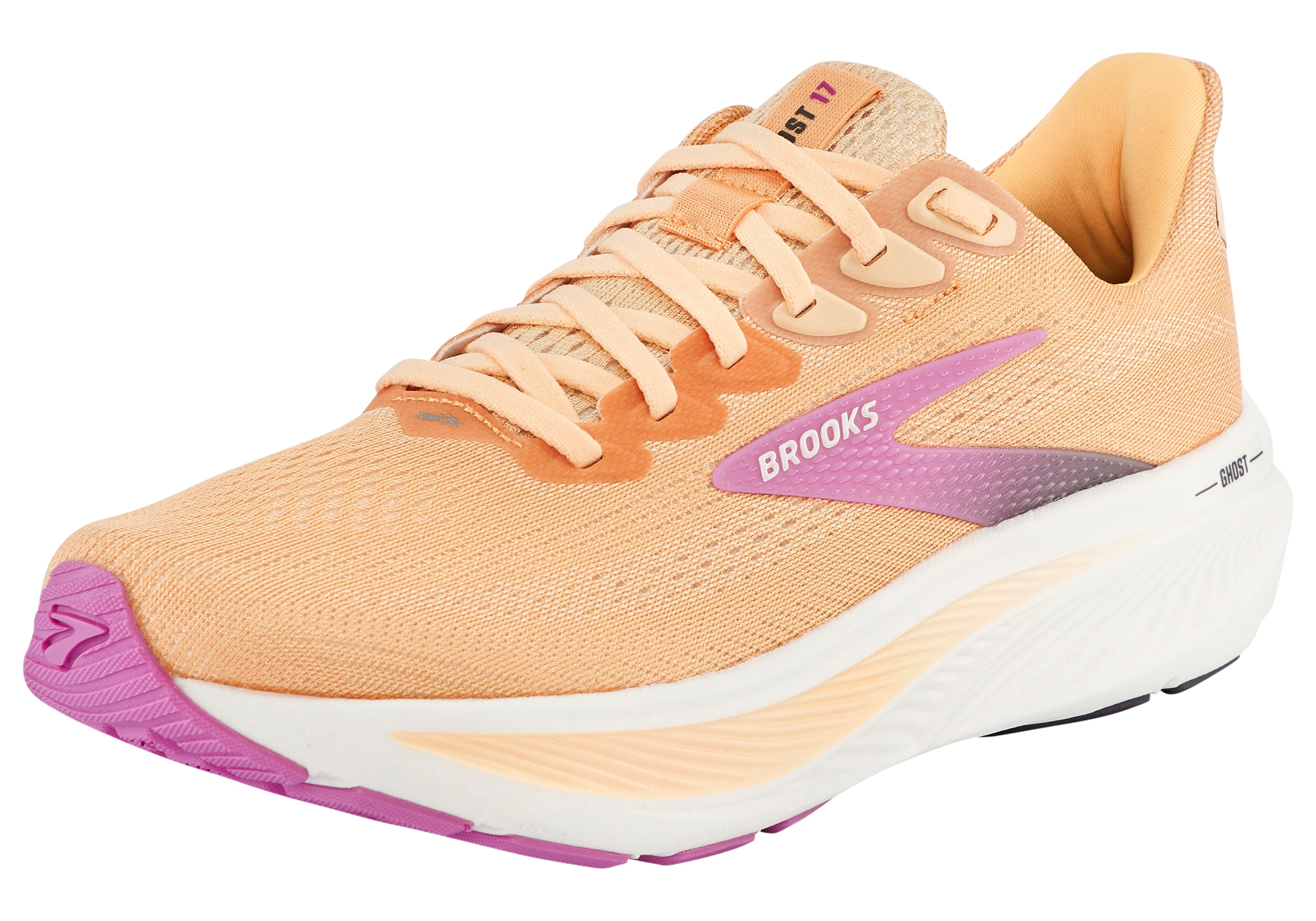 Laufschuh BROOKS "BROOKS GHOST 17", Damen, Gr. 42, apricot, grau, pink, Textil, Schuhe Laufschuh