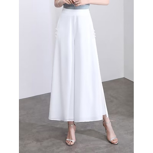 Damen Weite Hosenbeine Chinos Mode Streetwear Lässig Knöchellang Hohe Taille Einfach Elastischer Bund Bequem Weich Mikroelastisch Outdoor Arbeit Straße Kamel Schwarz Weiß Purpur Frühling Herbst Image