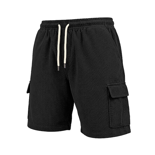 Herren Shorts Freizeitshorts Cordshorts Shorts mit Struktur Tasche Elastischer Bund Einfach Einheitliche Farbe Komfort Atmungsaktiv Über dem Knie Lässig Outdoor Strand Urlaub Mode Blau Schwarz Image
