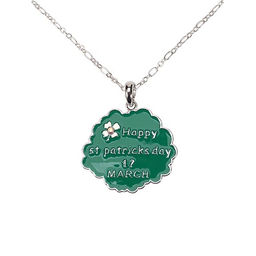 Damen-Halskette mit Kleeblattmotiv zum St. Patrick's Day, grüner Anhänger aus robuster Legierung, verschiedene Ausführungen inklusive Kleeblatt und Hufeisen, festlicher irischer Schmuck für Paraden, Partys und Feiertage. Image