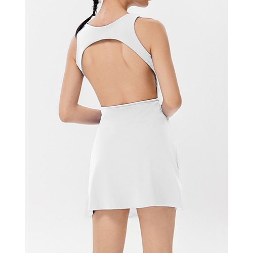 Damen Einfarbig Tenniskleid mit Shorts Sportkleid Ärmellos Tasche Elastisch Atmungsaktiv Tennis Laufen Fitness Kleid Trainingsanzug Schwarz Weiß Rosa Tennisbekleidung Image