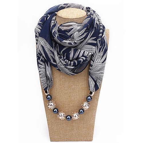 Boho-Chiffon-Schal mit Perlenanhänger, weicher, geblümter Polyester-Schal mit Perlenanhänger, leichtes Modeaccessoire für Damen, perfekt für Alltag, Urlaub und Reisen Image