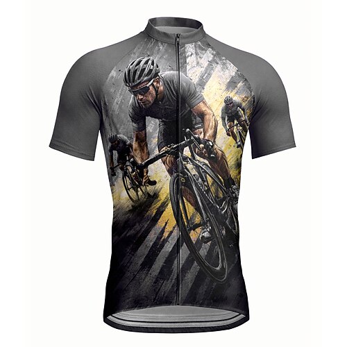 Herren Radtrikot Grafik Kurzarm Fahhrad Trikot Oberteil mit 3 Gesäßtaschen UV-beständig Schnelltrocknend Frontreißverschluss Reflektierende Streifen Sport Gelb Blau Purpur Bekleidung Image