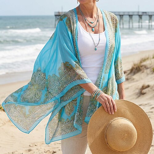 Mode Frauen Schal Schal Poncho gedruckt Sonnencreme Schal Sonnenschutz Schal Strand Schal Bikini-Abdeckung weich bequem Image