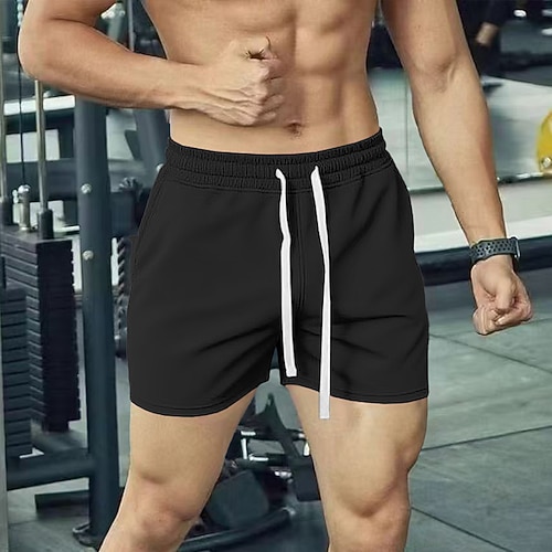 Herren Aktiv Shorts Freizeitshorts Sportliche Shorts Tasche Elastischer Bund Rein Einfach Einheitliche Farbe Schnelltrocknend Sport Kurz Outdoor Fitnessstudio Training Sport Sportlich Blau Schwarz Image