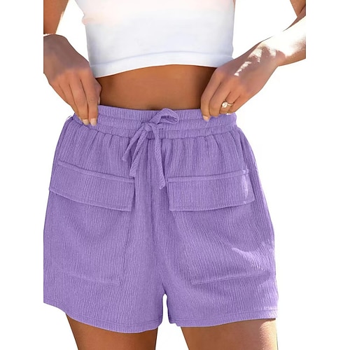 Damen Jogginghose Chinos Shorts Urlaub Mode Streetwear Kurz Hohe Taille Einfach Tasche Elastischer Bund Bequem Komfort Weich Dehnbar Outdoor Straße Schwarz Weiß Violett Grün Sommer Frühling Herbst Image