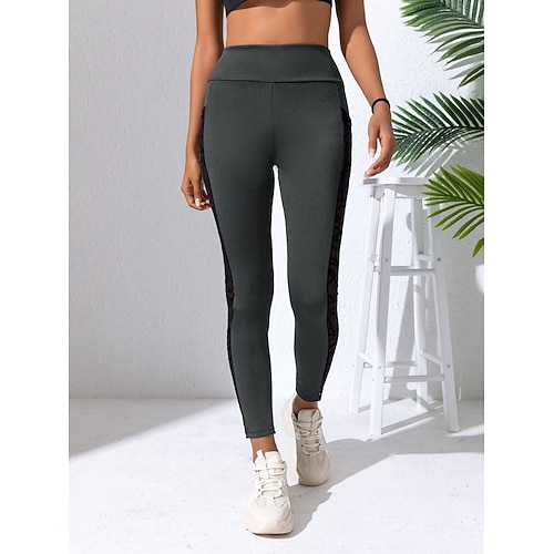 Damen Hose Leggings Mode Streetwear Basic Volle Länge Hohe Taille Einfach Elastischer Bund Netz Atmungsaktivität Bequem Dehnbar Täglich Fitnessstudio Yoga Schwarz Marineblau Dunkelgray Frühling Herbst Image