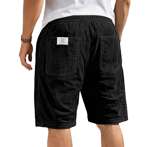 Herren Shorts Freizeitshorts Cordshorts Shorts mit Struktur Tasche Elastischer Bund Einfach Komfort Atmungsaktiv Knielang Lässig Outdoor Strand Urlaub Mode Schwarz Weiß Unelastisch Image