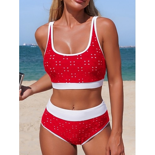 Damen Badeanzug Einteiler Tankini Monokini Hohe Taillenlinie Bademode Bauchkontrolle Hohe Taille Schlank Rückenfrei Urlaub Strandbekleidung Grafik U-Ausschnitt Ärmellos Badeanzüge Image