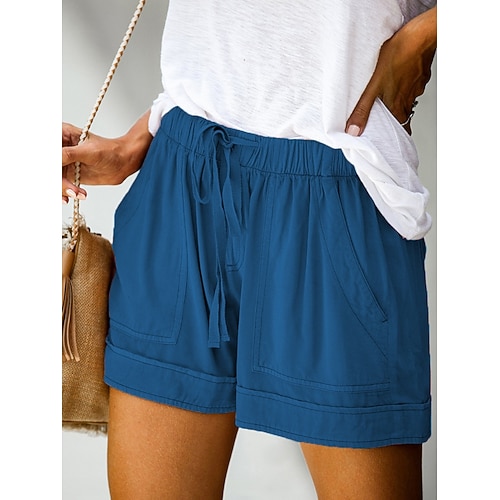 Damen Shorts Sommershorts Baggy-Shorts Urlaub Mode Streetwear Kurz Hohe Taille Einfach Kordelzug Tasche Elastischer Bund Atmungsaktivität Bequem Unelastisch Täglich Urlaub Straße Hellgrau Schwarz Image