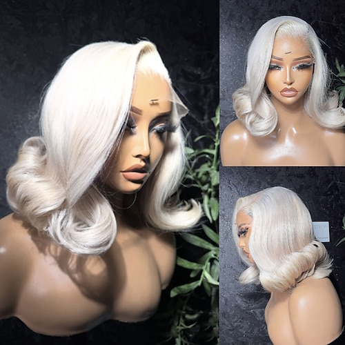 Echthaarperücke, 5x5 Closure, 13x4 Lace Front, kurzer Bob, freier Scheitel, brasilianisches Haar, gewellt, aschblond, mit Babyhaaren, natürlicher Haaransatz, 100 % unbehandeltes Echthaar, kleberlos, Image