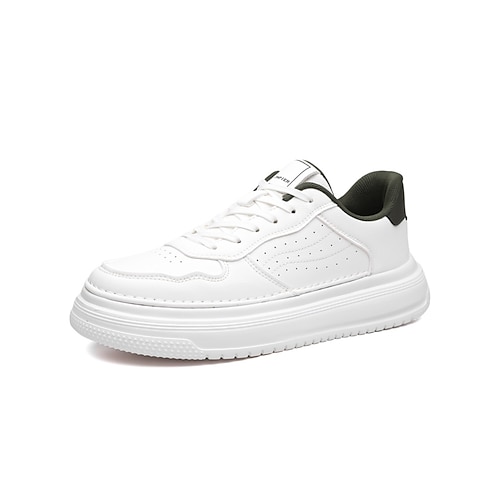 Hochwertige weiße Herren-Sneaker aus elegantem Kunstleder, perfekt für Outdoor-Urlaube und entspannte Sommerkleidung. Image