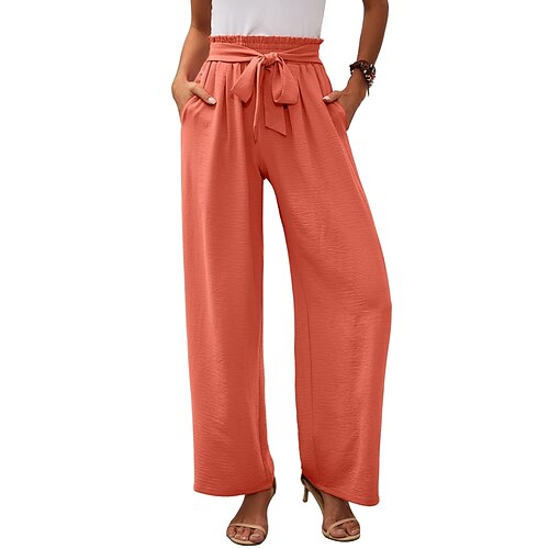 Damen Weites Bein Hose Freizeithose Urlaub Mode Streetwear Volle Länge Hohe Taille Einfach Tasche Elastischer Bund Komfort Unelastisch Täglich Urlaub Straße Schwarz Weiß Rosa Orange Frühling Herbst Image