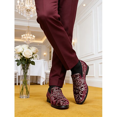 Elegante Herren-Slipper aus Kunstleder mit Blumenmuster, ideal zum Hineinschlüpfen für Hochzeiten, Partys und formelle Anlässe Image